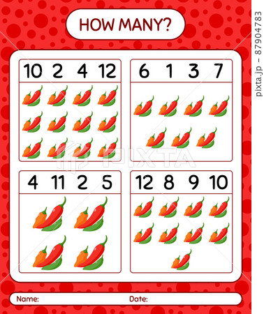 How many counting game with chili pepper. worksheet for preschool kids, kids activity sheet, printable worksheet 87904783