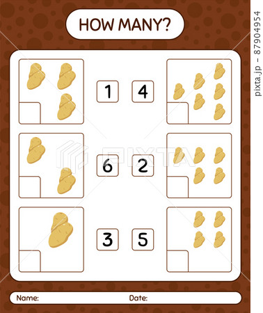 How many counting game with potato. worksheet for preschool kids, kids activity sheet, printable worksheet How many counting game with potato. worksheet for preschool kids, kids activity sheet, printable worksheet 87904954