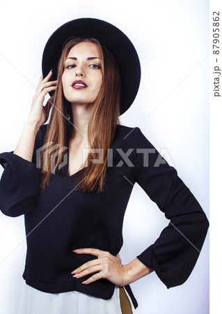 young pretty stylish blond elegant girl in hat posing emotional isolated on white background, lifestyle people concept young pretty stylish blond elegant girl in hat posing emotional isolated on white background, lifestyle people concept 87905862