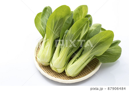 ザルに乗せたチンゲン菜_白バック 87906484