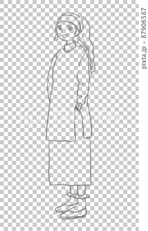 ニットコーデのおしゃれな女性　ファッションイラスト 87906587