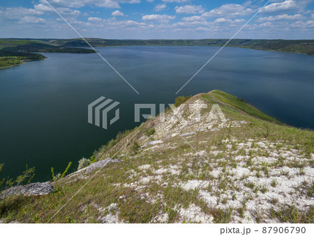 Amazing spring view on the Dnister River Canyon, Bakota Bay, Chernivtsi region, Ukraine. 87906790