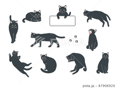 黒猫のイラストセット 87906920