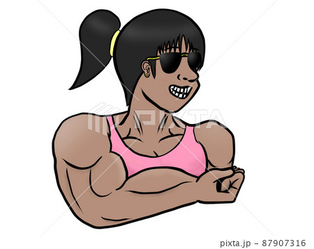 ポニーテールマッチョウーマン_褐色_右向き ポニーテールマッチョウーマン_褐色_右向き 87907316