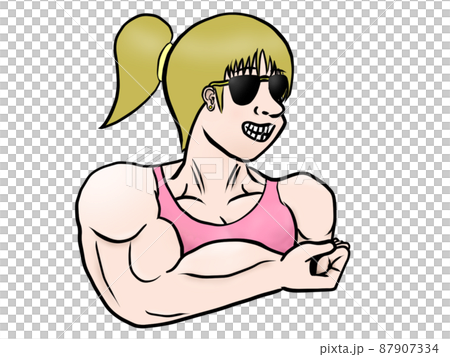 ポニーテールマッチョウーマン_金髪_右向き 87907334