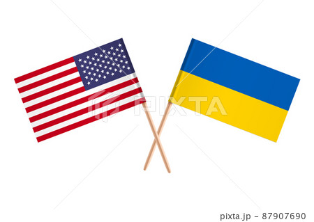 American and Ukrainian flags icon isolated on white background. Support Ukraine. Vector illustration American and Ukrainian flags icon isolated on white background. Support Ukraine. Vector illustration 87907690