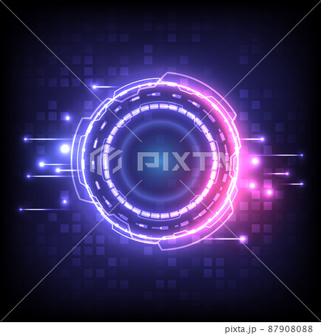Abstract hologram high tech background. Virtual reality technology innovation. Head-up display interface. Futuristic Sci-Fi glowing HUD circuit. Digital infographic business. Placeholder. Empty space 87908088