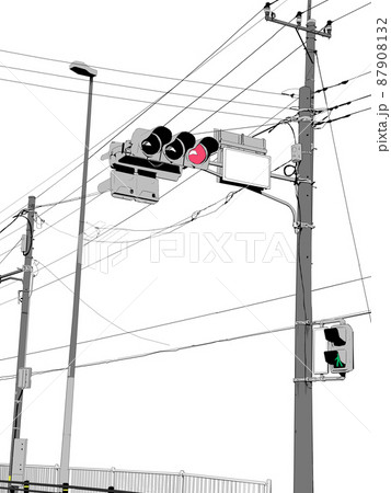 信号機と電柱のある風景イラストカラー 87908132
