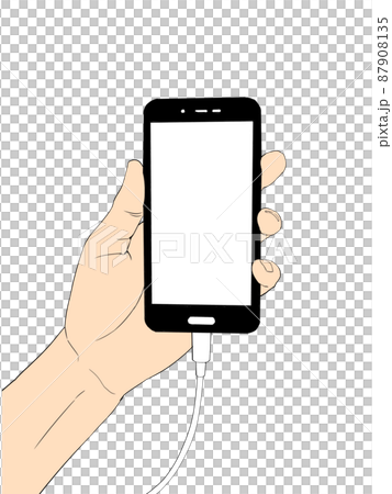 一隻手拿著智能手機的插圖 2 種顏色 87908135