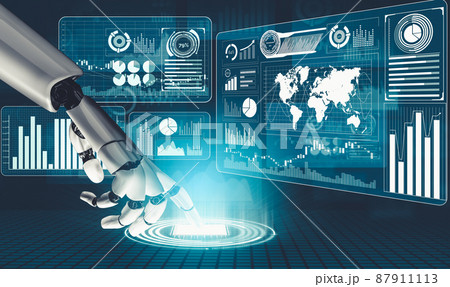 Futuristic AI thinking of droid robot artificial intelligence concept 87911113