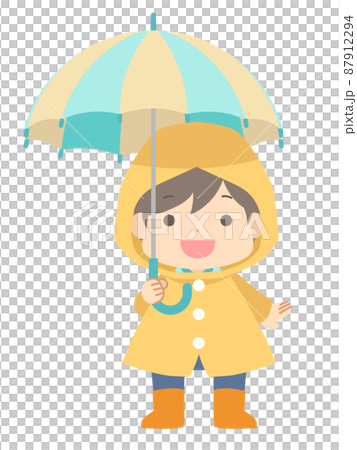 Boy wearing a raincoat and holding an umbrella Boy wearing a raincoat and holding an umbrella 87912294