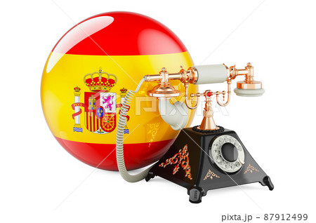 Phone with Spanish flag. Communication services in Spain, concept. 3D rendering 87912499