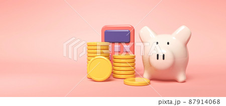 Financial calculation theme with piggy bank, calculator and coins 87914068