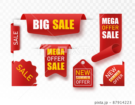 Vector collection of summer collection price tags. Ribbon sale banners isolated. Offers of new collections. 87914223