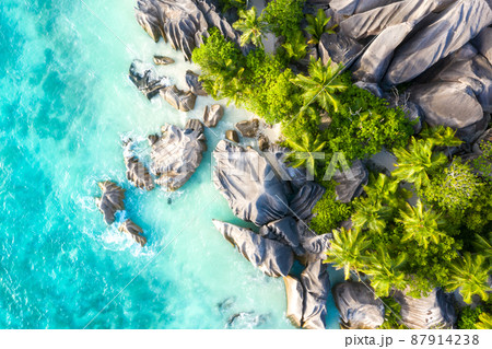 Anse Source D'Argent - the most beautiful beach of Seychelles. La Digue Island, Seychelles Anse Source D'Argent - the most beautiful beach of Seychelles. La Digue Island, Seychelles 87914238