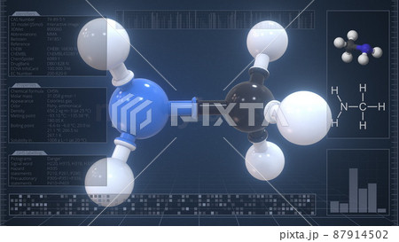 Molecule of methylamine with infographics on the computer monitor, 3d rendering 87914502