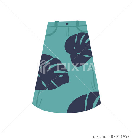 Blue trendy skirt isolated on white background. Moster leaf print 87914958