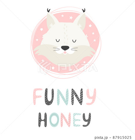 Cute design with adorable lynx head in pastel colors Cute design with adorable lynx head in pastel colors 87915025