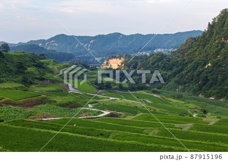 山形県/ 緑鮮やかな夏の「四ヶ村の棚田」(四ケ村の棚田・豊牧の棚田)日本の棚田100選 山形県/ 緑鮮やかな夏の「四ヶ村の棚田」(四ケ村の棚田・豊牧の棚田)日本の棚田100選 87915196