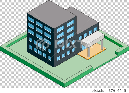 主線のある立体的なアイソメトリックスタイルのシックな役所の建物のイラスト 87916646