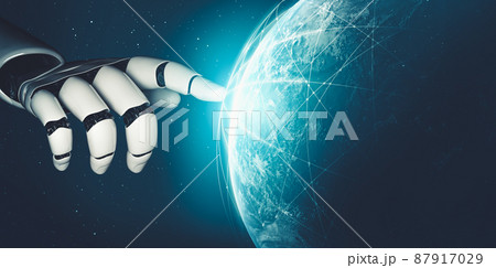 Futuristic AI thinking of droid robot artificial intelligence concept Futuristic AI thinking of droid robot artificial intelligence concept 87917029