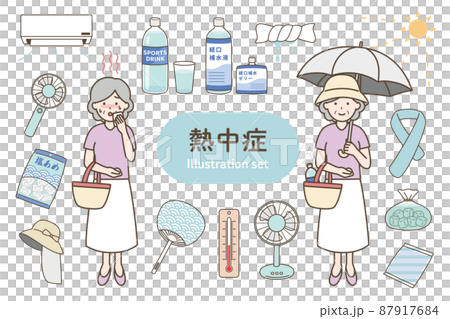 熱中症のイラストセット（ご高齢の女性バージョン） 87917684