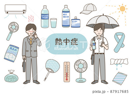 熱中症のイラストセット（サラリーマンバージョン） 87917685