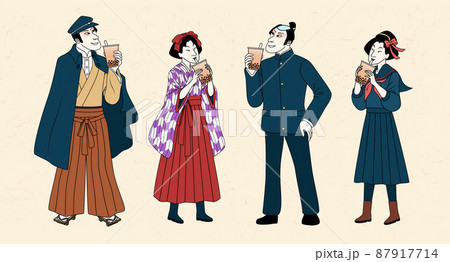 Japanese drinking bubble milk tea Japanese drinking bubble milk tea 87917714