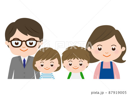 笑顔の夫婦と子供たち　上半身 87919005