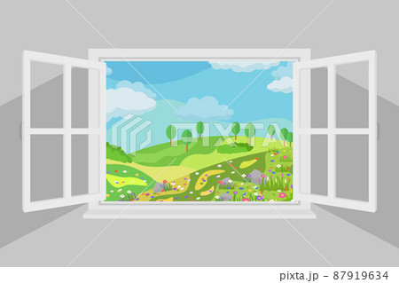 Open window with beautiful summer landscape 87919634