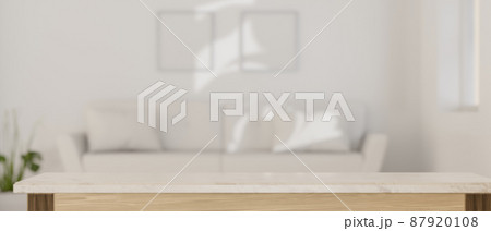 Mockup space on white tabletop. Living room background. 87920108