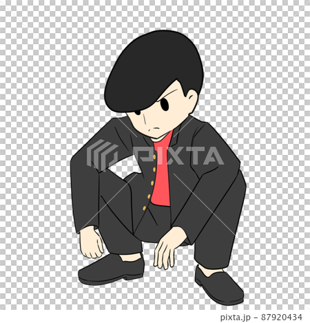 ヤンキー座りをする不良 87920434