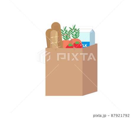 紙袋 食品セット パンと野菜と牛乳 買い物 イラスト 87921792