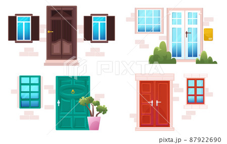 Cartoon doors and windows, house facades design Cartoon doors and windows, house facades design 87922690