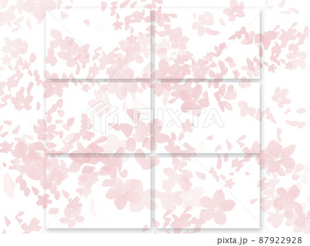 イラスト　背景　はがきサイズ6枚　(薄)ピンクのラフな桜　水彩風　花嵐　背景白 87922928