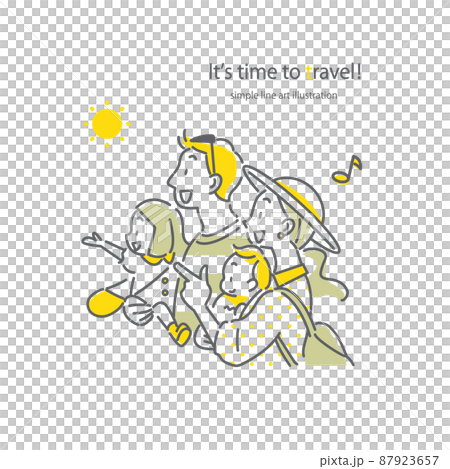 旅行を楽しむ若い4人家族 シンプルでお洒落な線画イラスト 旅行を楽しむ若い4人家族 シンプルでお洒落な線画イラスト 87923657