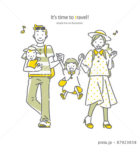 A Family Of Four Young People Enjoying A Trip Stock Illustration