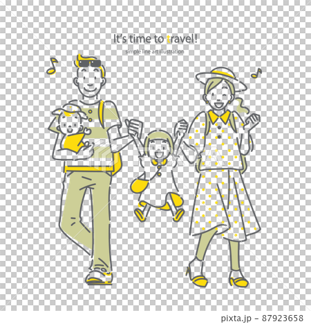 旅行を楽しむ若い4人家族 シンプルでお洒落な線画イラスト 旅行を楽しむ若い4人家族 シンプルでお洒落な線画イラスト 87923658