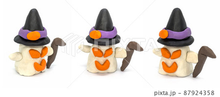 Play plasticine Ghost halloween on white background. Handmade clay plasticine 87924358