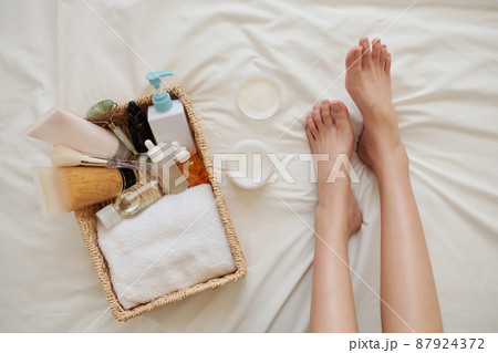Skincare Products on Bed Skincare Products on Bed 87924372