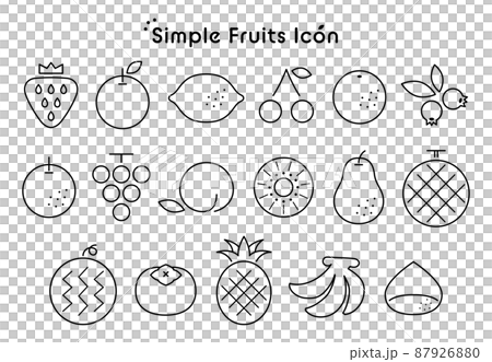 簡單的水果圖標集單色插圖線描材料 87926880