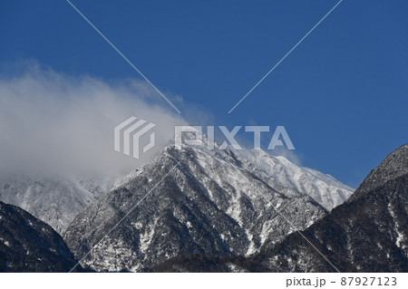 真原桜並木からの南アルプス 冠雪の南アルプス 真原桜並木からの南アルプス 冠雪の南アルプス 87927123