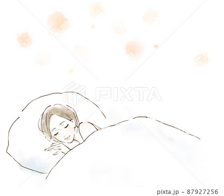 良い夢を見る女性のイラスト アロマ効果で快適な眠りのイラスト素材