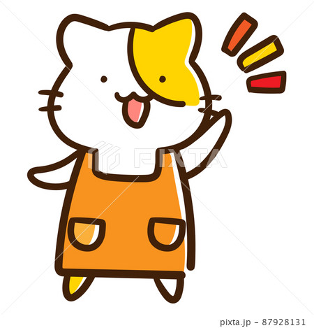 かわいいエプロン主婦ねこのキャラクターの手書き風イラストのイラスト素材