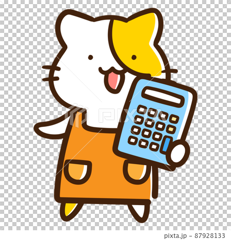 Cute handwritten style illustration of an apron housewife cat with a calculator 87928133