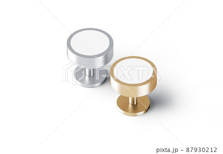 Blank round gold and silver cufflinks stud mockup, side view 87930212