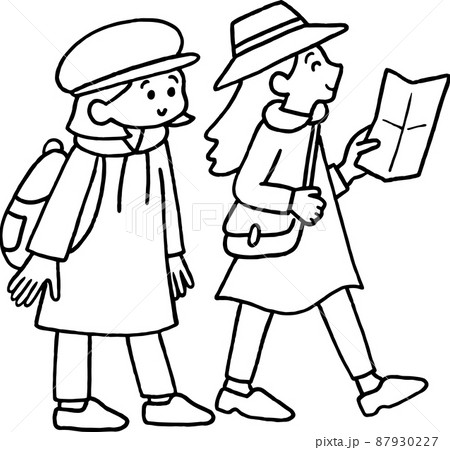旅行する女性二人のイラスト 線画のみ 旅行する女性二人のイラスト 線画のみ 87930227