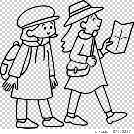 旅行する女性二人のイラスト 線画のみ 旅行する女性二人のイラスト 線画のみ 87930227
