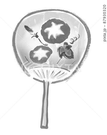 うちわの手描き和風イラスト モノクロ うちわの手描き和風イラスト モノクロ 87930320