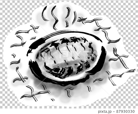 あわびの手描き和風イラスト モノクロのイラスト素材